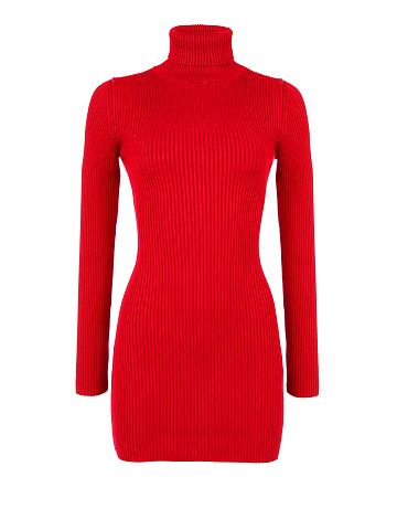 Red Rib Knit Turtleneck Mini Dress, 1