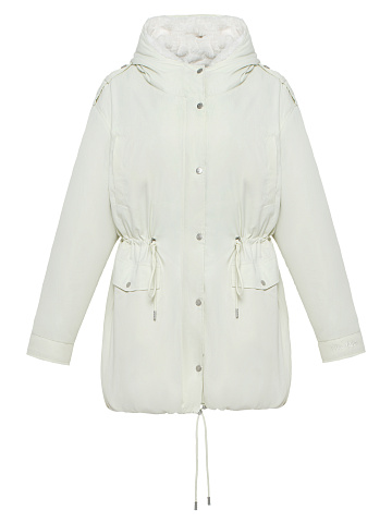 Milk-colored parka made of raincoat fabric with faux fur, 1