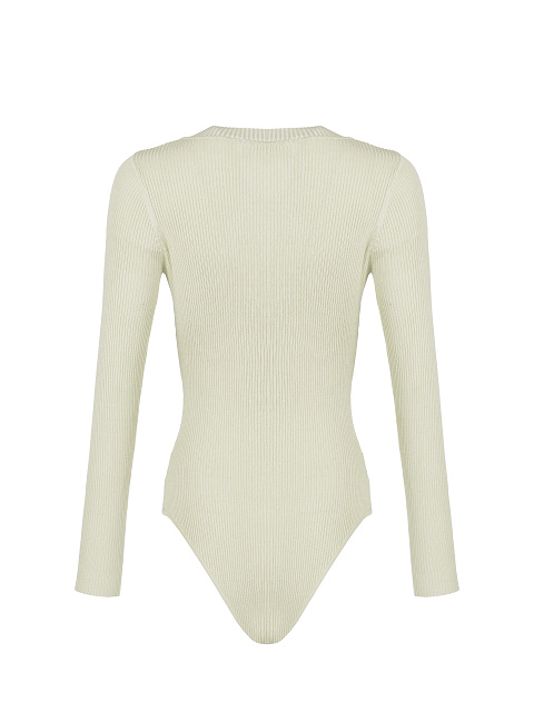 Eggshell Ribbed Cotton V-Neck Bodysuit, 3 Eggshell Ribbed Cotton V-Neck Bodysuit, 3