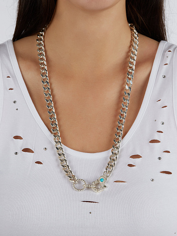 Cabochon Turquoise & Cubic Zirconia & Silver Chain, 2