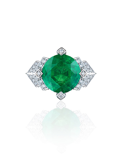 White Gold Emerald Diamond Ring, 5