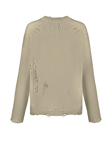 Olive cotton sweater with holes, 2