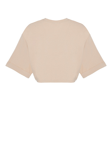 Light beige cropped cotton T-shirt, 2