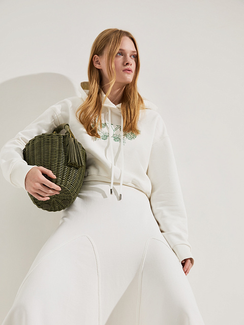 Cropped white hoodie with embroidery, 5 Cropped white hoodie with embroidery, 5