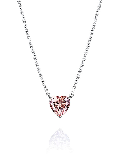 Brown & Pink Heart-Shaped Cubic Zirkonia & Silver Necklace, 1