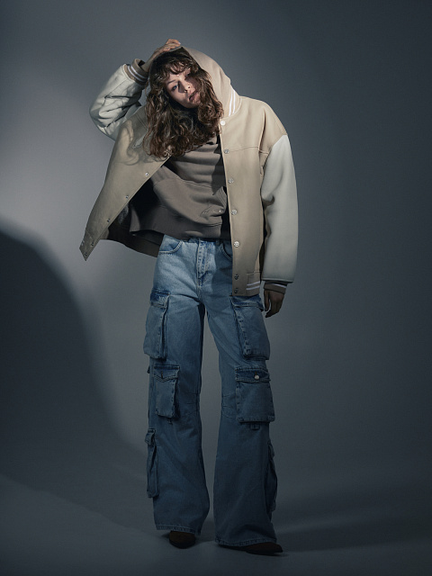 Light Blue Wide Leg Cargo Jeans, 9