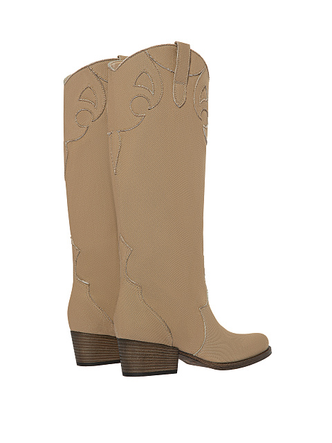 Beige Denim Cowboy Boots, 3