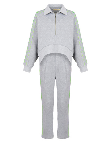 Grey & Neon Green YD Embroidered Jersey Suit, 1