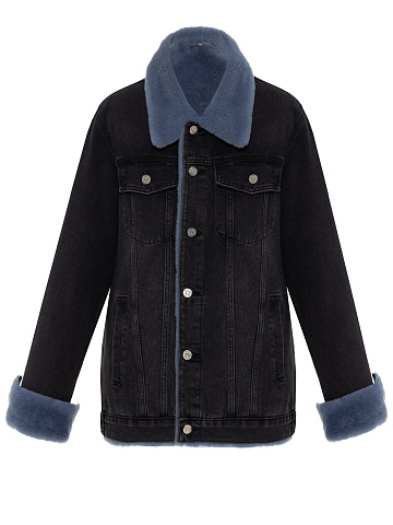 Black Denim Shearling Jacket, 1
