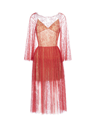Red Lace Double-Layered Midi Dress, 1