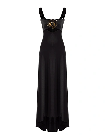 Black Rose Cut Out Silk Maxi Dress, 1