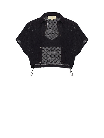 Black Cotton Lace Set Of Bra & Cropped Shirt, 1