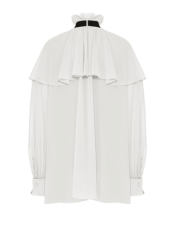 Milk-colored chiffon blouse with ruffles and ribbon, 2