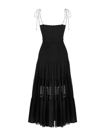 Black Polka Dot Chiffon Midi Dress , 2