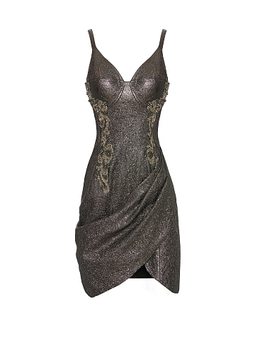 Embroidered Metallic Leather Mini Dress, 1