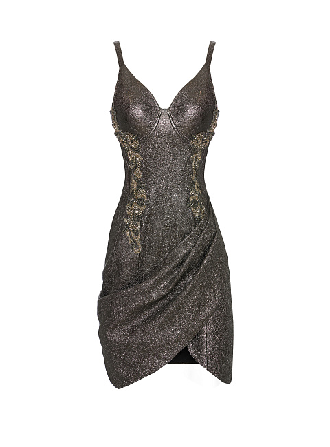 Embroidered Metallic Leather Mini Dress, 1 Embroidered Metallic Leather Mini Dress, 1