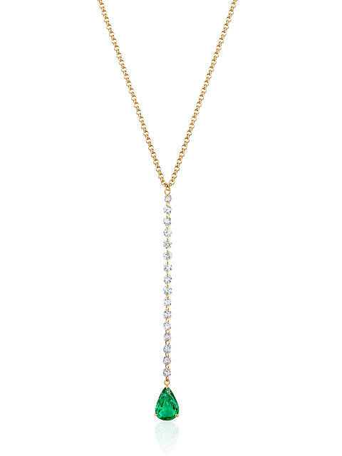 Yellow gold necklace with emerald and diamonds, 1