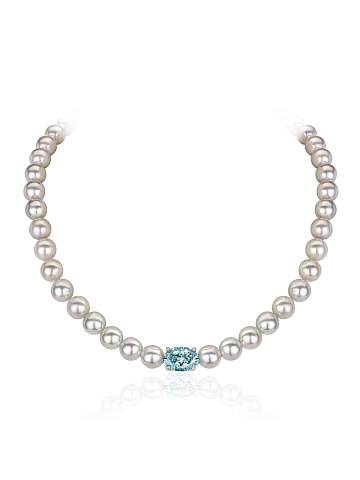 Necklace with grey pearls and a blue LG diamond, 1