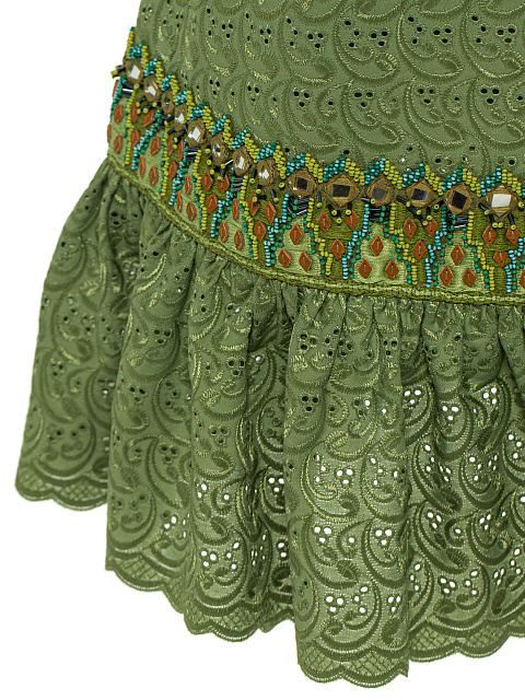 Green Beaded Cotton Mini Dress, 4