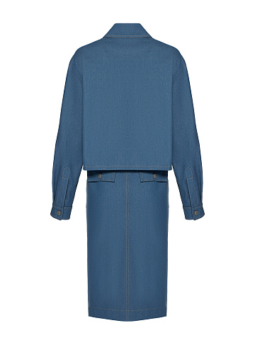 Blue Denim Jacket & Midi Skirt Set, 2