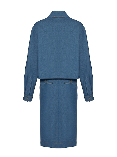 Blue Denim Jacket & Midi Skirt Set, 2 Blue Denim Jacket & Midi Skirt Set, 2
