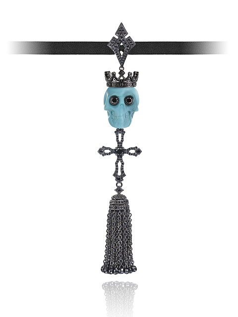 Black Gold Turquoise Skull & Diamond Pendant , 1