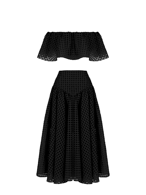 Black Checked Chiffon Top & Midi Skirt, 1 Black Checked Chiffon Top & Midi Skirt, 1