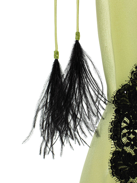 Light Green Silk Mini Dress With Black Lace, 3