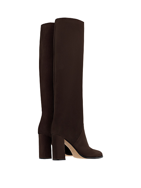 Dark Brown Suede Heeled Long Boots, 3