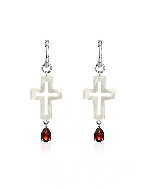 White Gold, Mother-of-pearl & Garnet Earrings, 1