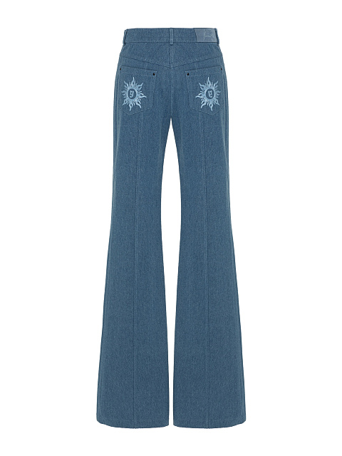 Blue Flared Jeans With Embroidery On Pockets, 1