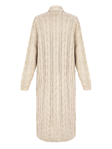 Beige Tencel & Silk Cable Knit Long Cardigan, 2