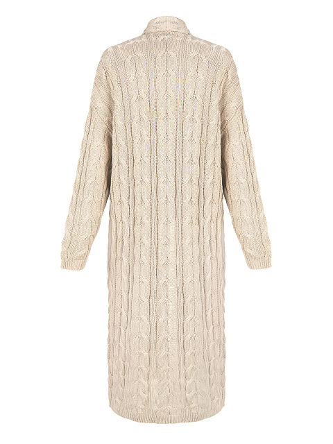 Beige Tencel & Silk Cable Knit Long Cardigan, 2