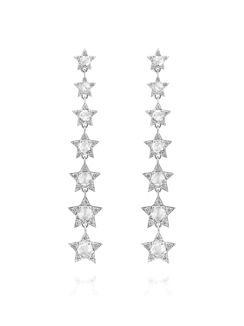 Long white gold star earrings, 1