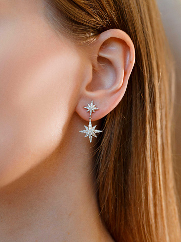  Round Diamond & Rose Gold "Star" Earrings, 2
