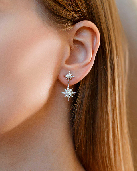  Round Diamond & Rose Gold "Star" Earrings, 2