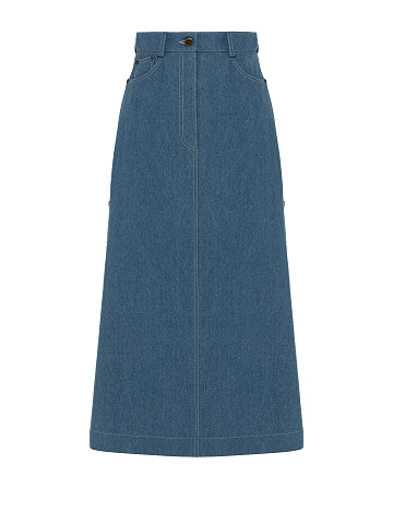 Blue Denim Flared Maxi Skirt, 1