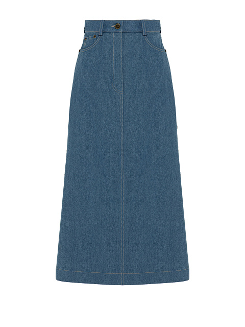 Blue Denim Flared Maxi Skirt, 1