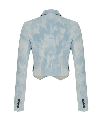 Light Blue Double-Breasted Cropped Denim Blazer, 2