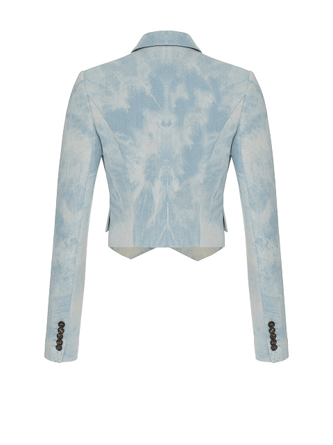 Light Blue Double-Breasted Cropped Denim Blazer, 2