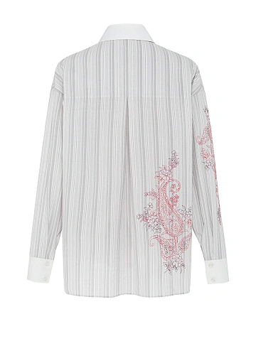 Grey Striped Shirt With Paisley Embroidery, 2