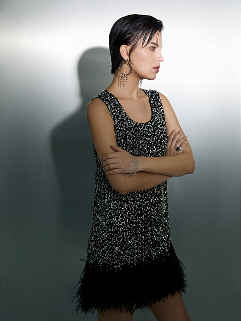 Mini dress with crystals and feathers, 7 Mini dress with crystals and feathers, 7