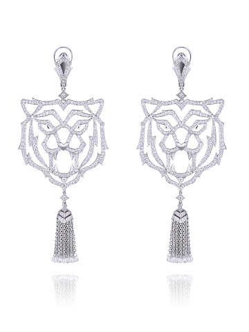 White Gold Diamond Tassel Earrings, 1