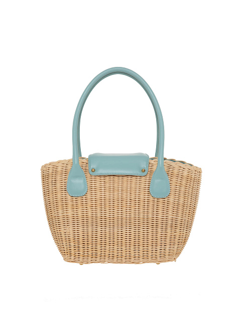 Straw Tote Bag with Mint Leather Trim, 3 Straw Tote Bag with Mint Leather Trim, 3