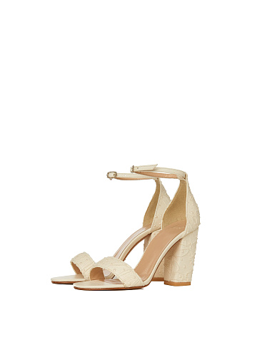 Ivory Lace & Leather Heeled Sandals, 1