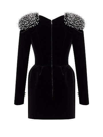 Black Pearls & Rhinestones Velvet Mini Dress, 2