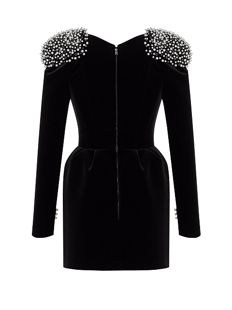 Black Pearls & Rhinestones Velvet Mini Dress, 2 Black Pearls & Rhinestones Velvet Mini Dress, 2