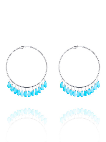 White Gold & Turquoise Hoop Earrings, 1