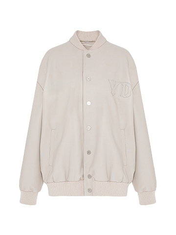 Light Beige Oversized Leather Bomber Jacket, 1