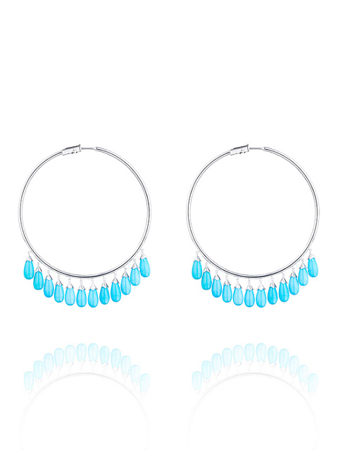 White Gold & Turquoise Hoop Earrings, 1